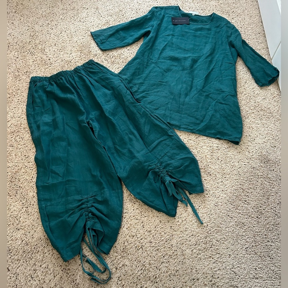 New bryn walker pant suit set woman’s sizes medium tunic top & large pants linen